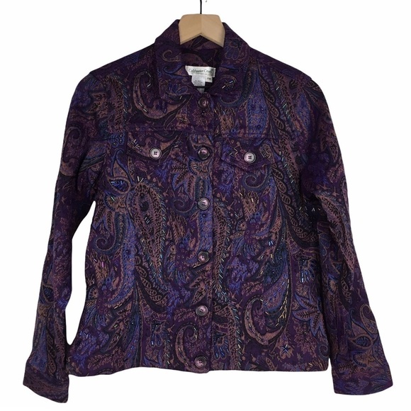 COLDWATER CREEK Jacket Woven Tapestry Beaded Paisley Floral Boho Petite Medium - Picture 10 of 10